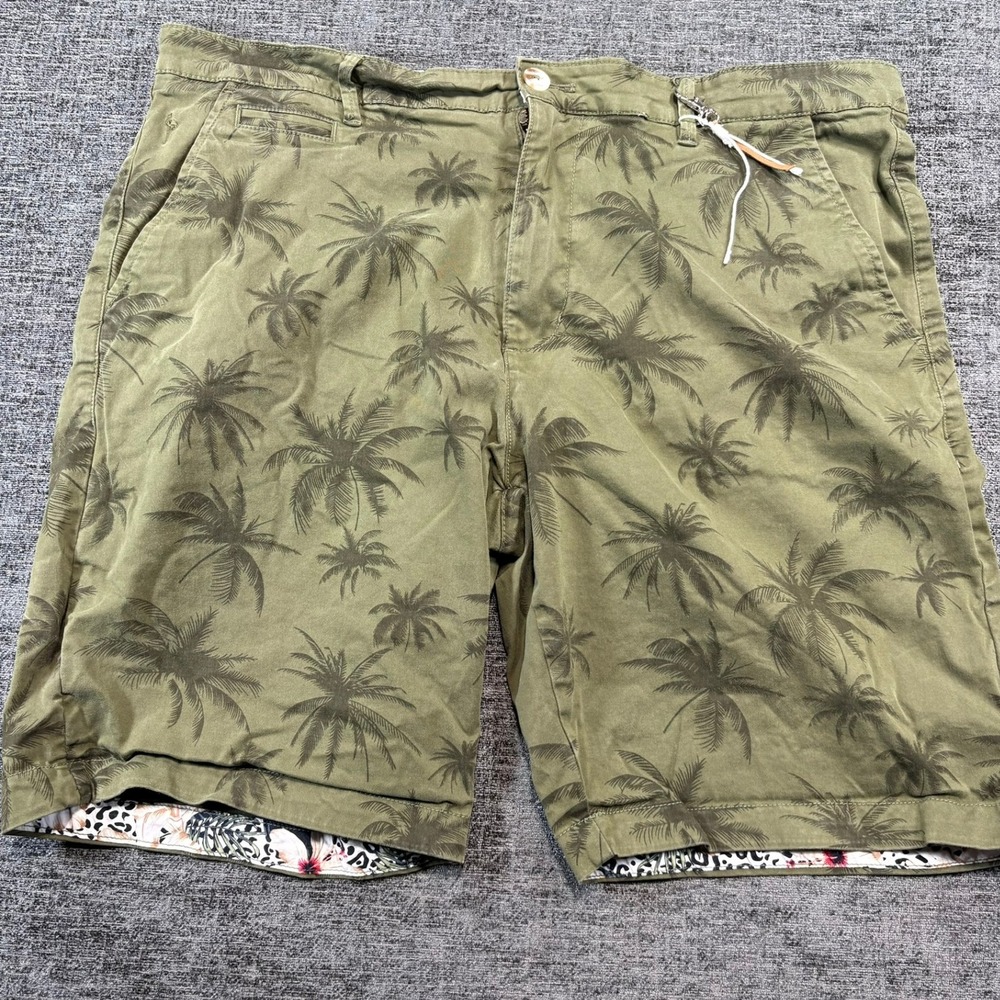 Cactus Man Shorts Mens 38 Olive‎ Green Palm Tree Print Tropical Chino 1205